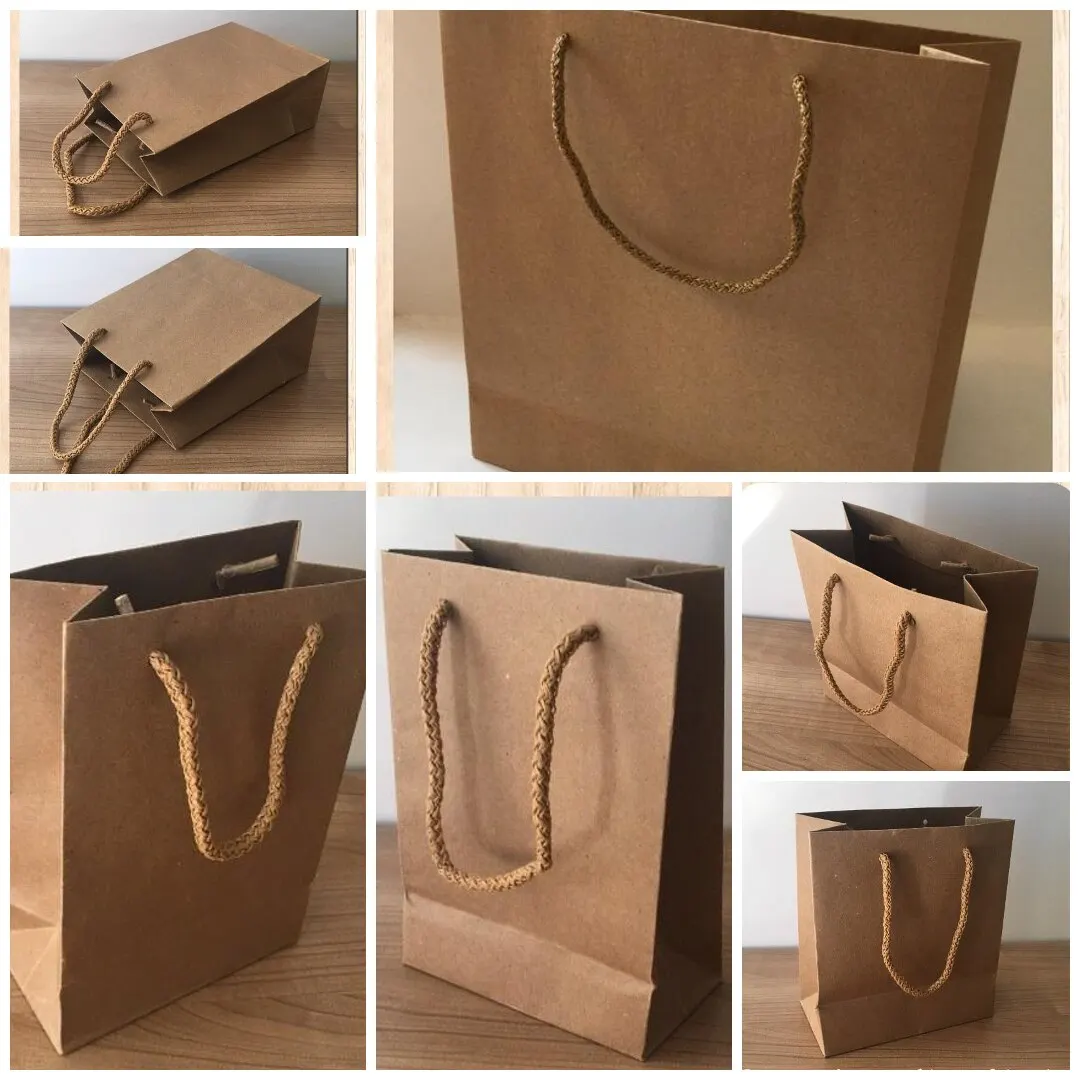 20/50/75 Pcs Bulk Kraft Paper Gift Bags Shopping Carry Kraft Bags With Thick Rope Handles DIY Bags Party Festive Supplies Store