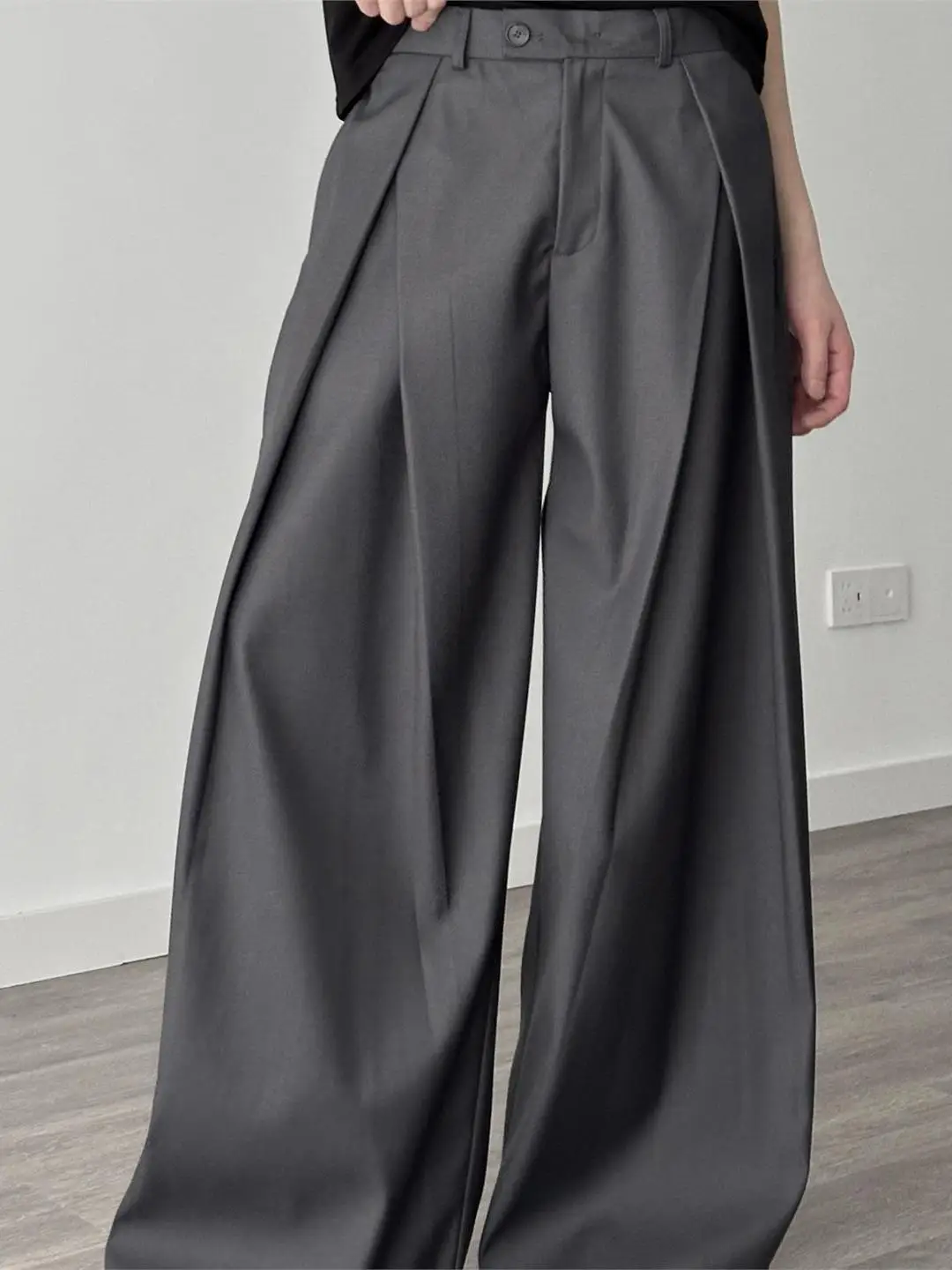 

American Retro Pleated Wide Leg Pants A-Line ape Casual Loose Drapey Floor-Length Knife Men's Design Sensation Trousers