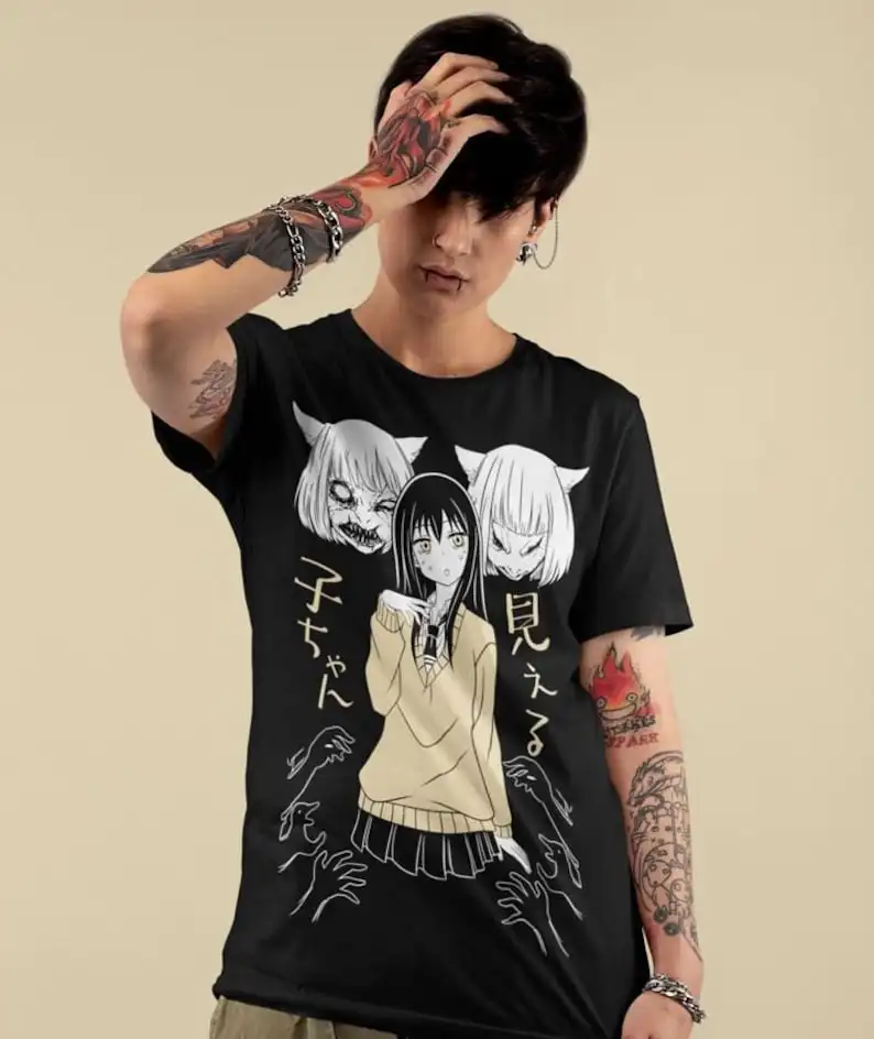 

Anime Horror Girl T-Shirt, Aesthetic Anime Shirt, Anime Aesthetic, Japanese streetwear, Alt Clothes, Harajuku Shirt, Horror Anim