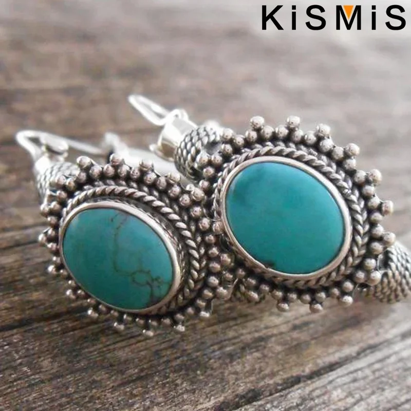 1 Pair Womens Fashion Turquoise Earrings Bohemian Jewelry Engagement Wedding Earrings Hoop Earrings for Women