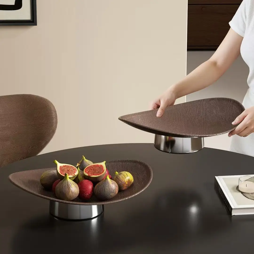 Plastic High Fruit Bowl Light Luxury Fruit Plate Multi-purpose Desktop Jewelry Aromatherapy Snacks Storage Plate Oval Tray Home