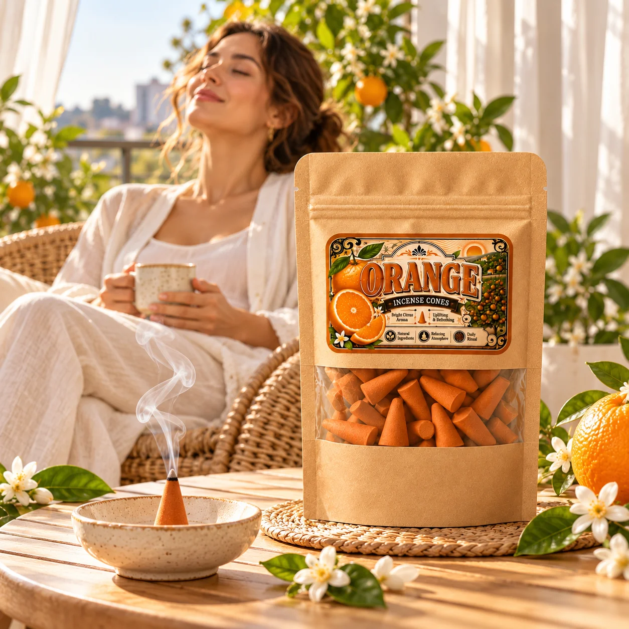 Fresh Orange Flavored Cones | Sweet Fruit-Flavored Cones | Handmade Long-Lasting Fragrance | Slow-Burning Stable Smoke, Soft | Suitable for Living Room, Bedroom, Study Room, Office, Bathroom, Yoga Room