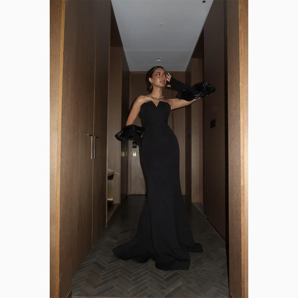 

Black Evening Dress Strapless Sleeveless Evening Gowns Jersey Mermaid Floor Length Formal Paty Dresses Customized 2025