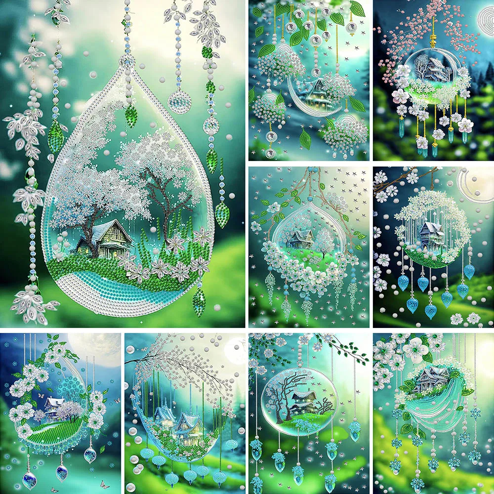 5D Diy Diamond Painting Green Wind Chime Full Rhinestones Embroidery Mosaic Art Cross Stitch Kits Home Decor New Arrivals 2023