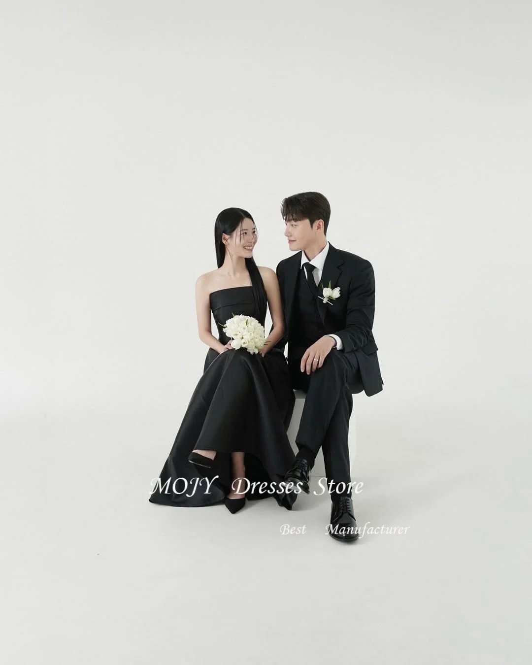 Mojy-vestidos de novia clásicos de satén sin tirantes, sexys, negros, elegantes, hasta el suelo, corte en A, vestido de novia sencillo personalizado