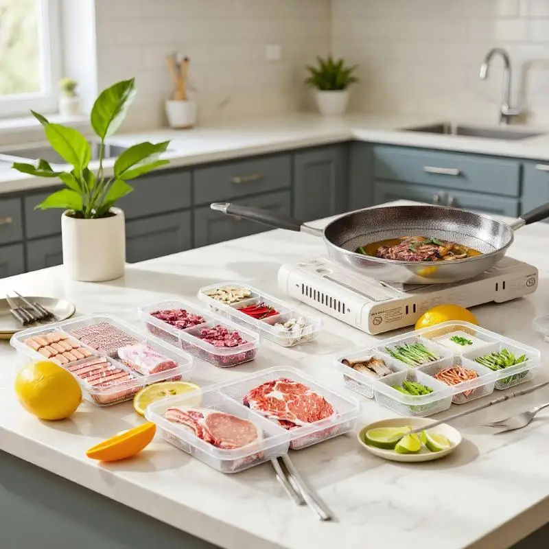 [E] 1/3PCS 2/3/6 Grids Refrigerator Storage Boxes With Holes Scallions Meat Fresh Box Food Container Cold Storage Crisper Sealed