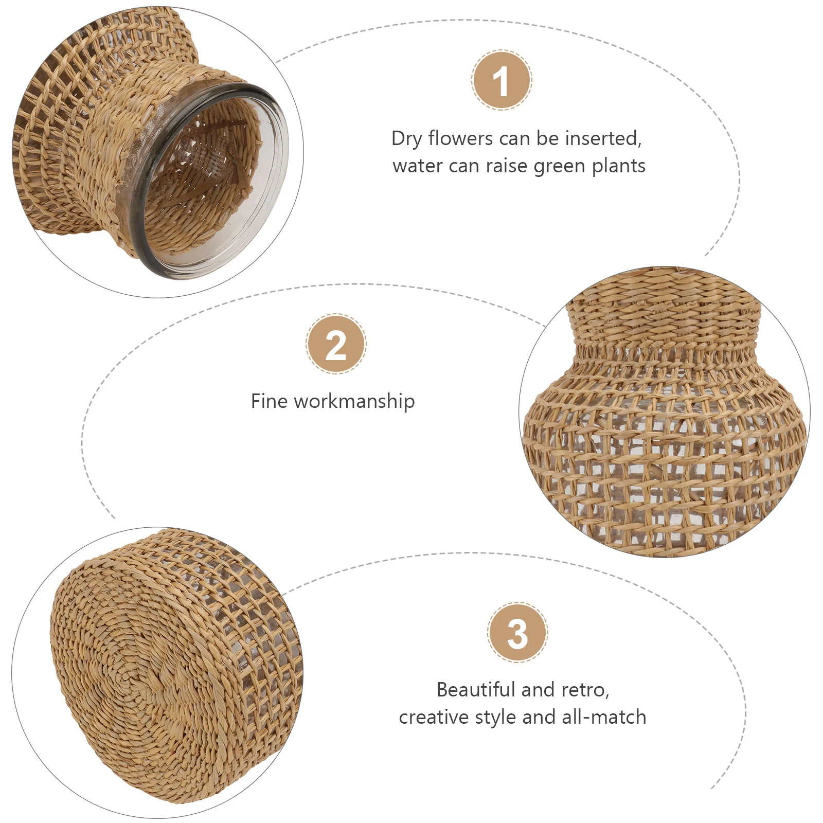 

1Pcs Khaki Woven Glass Vase Simple Beauty Flower Arrangement Holder Nordic Home Decor Flower Vase Chic Desktop Decor