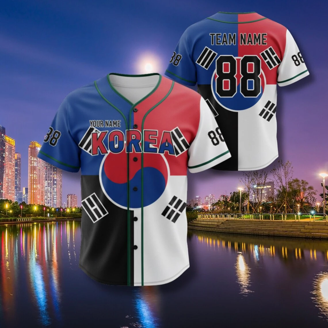 Custom South Korea Taegukgi Flag Baseball Jersey Personalized Name Team Number White Short Sleeve Sports Shirt For Korean Fans