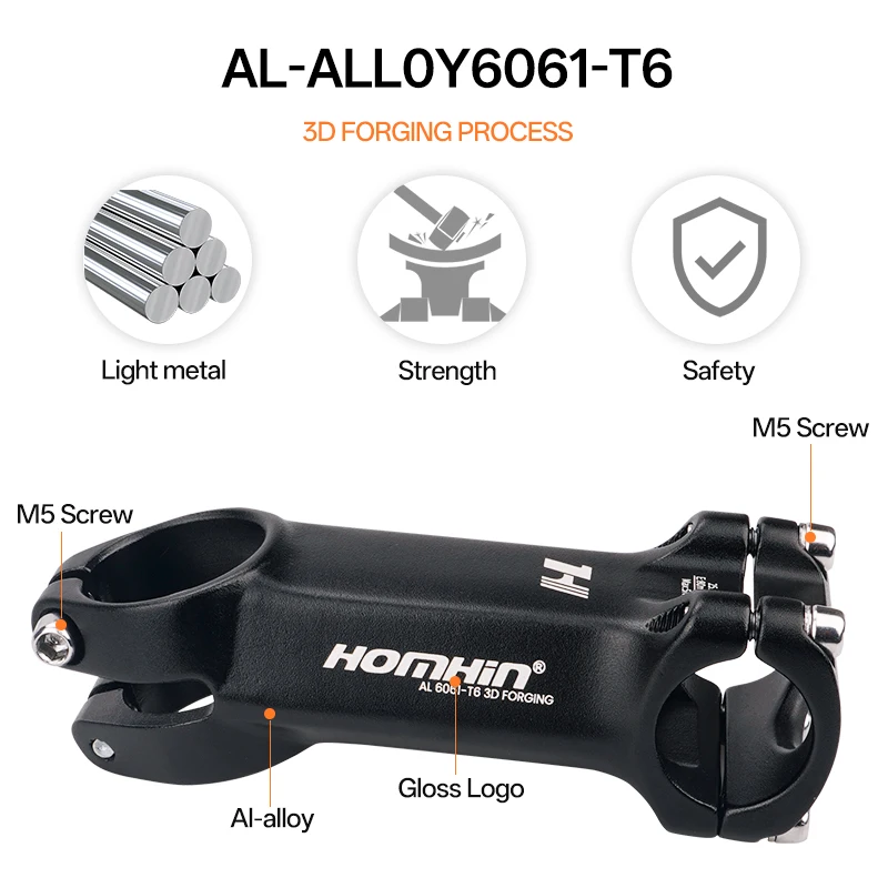 

HOMHIN Kids Bicycle Handlebar Stem 25.4*60/80mm MTB Stem 28.6mm ±17° Power Ultralight Road Bike Table