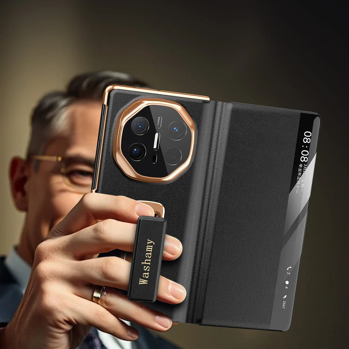 

Умный флип-чехол из воловьей кожи с окном для Huawei Mate X6 X5 X3, магнитный поворотный кронштейн из сплава, фурнитура Len, полная защита, корпус