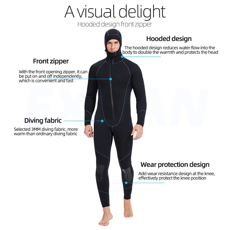 3MM Diving Suit Men's Jumpsuit Hooded Diving Suit Men's Warm Surfing Suit Men's And Women's Surfing Suit