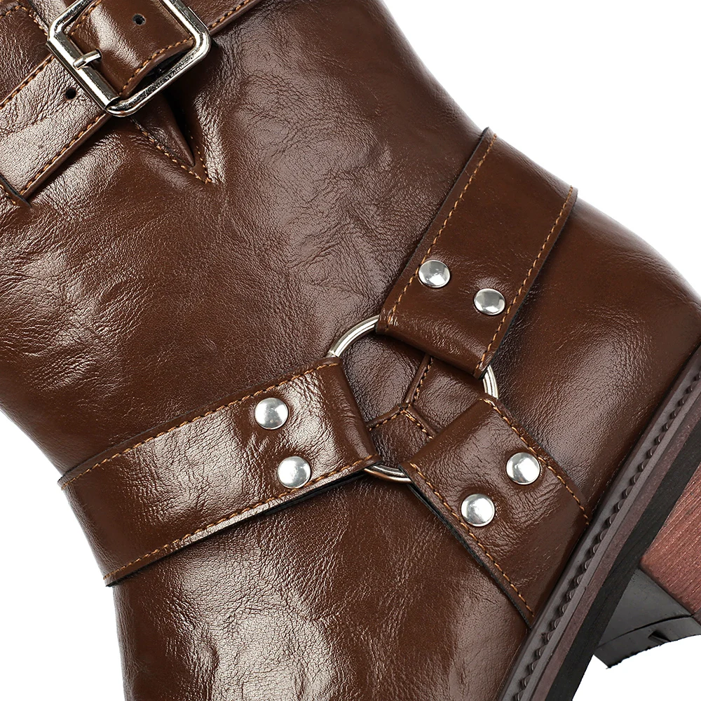 2025 شتاء جديد ناضجة براون الأسود النساء منتصف العجل الأحذية جولة تو ميد كعب مكتب سيدة أحذية عارية زائد حجم كبير 12 43 45 47