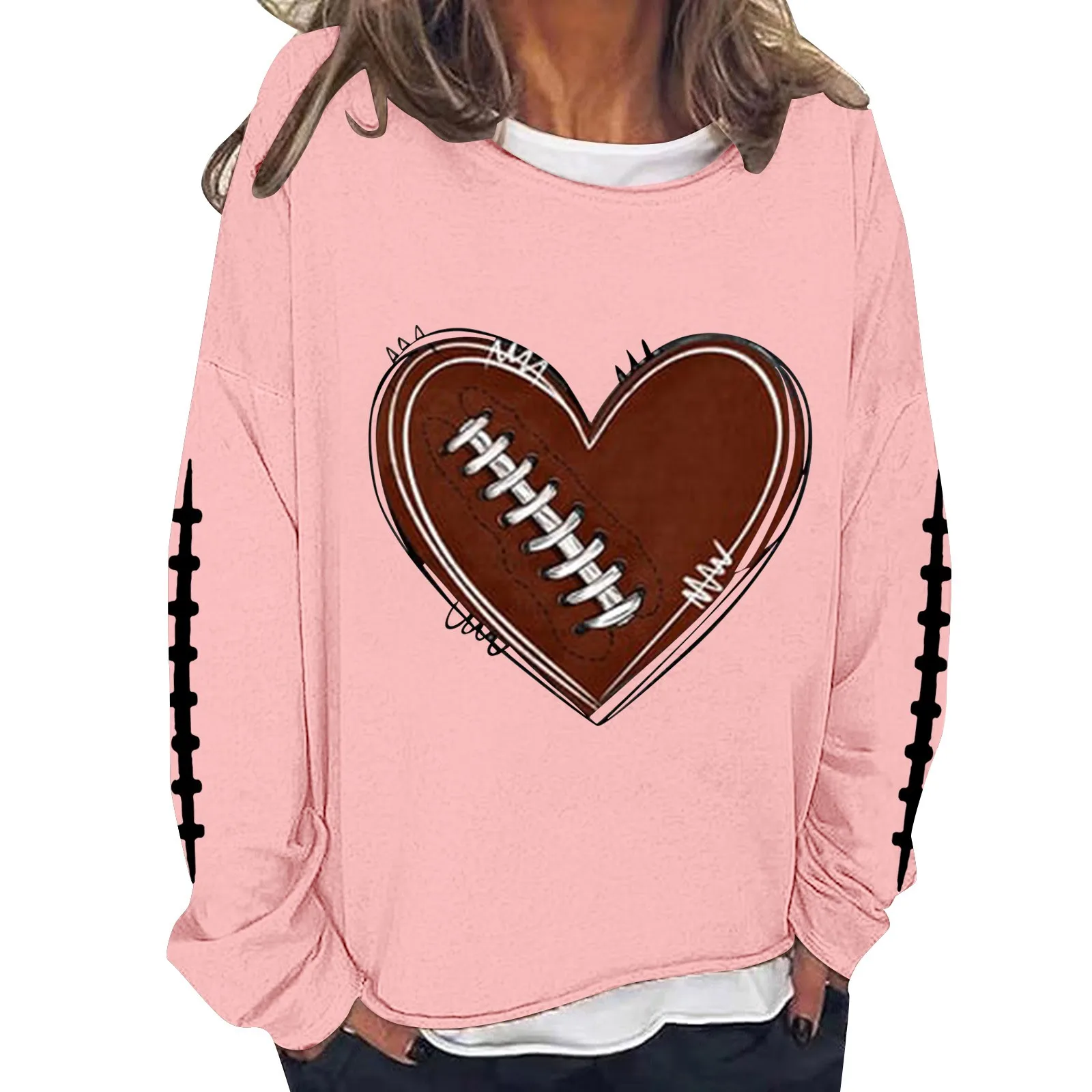 

Ladies' Football Rugby And Heart Fashionable Minimalist Top Multiple Styles Pattern Optional Hoodies Long Sleeve O Neck Pullover