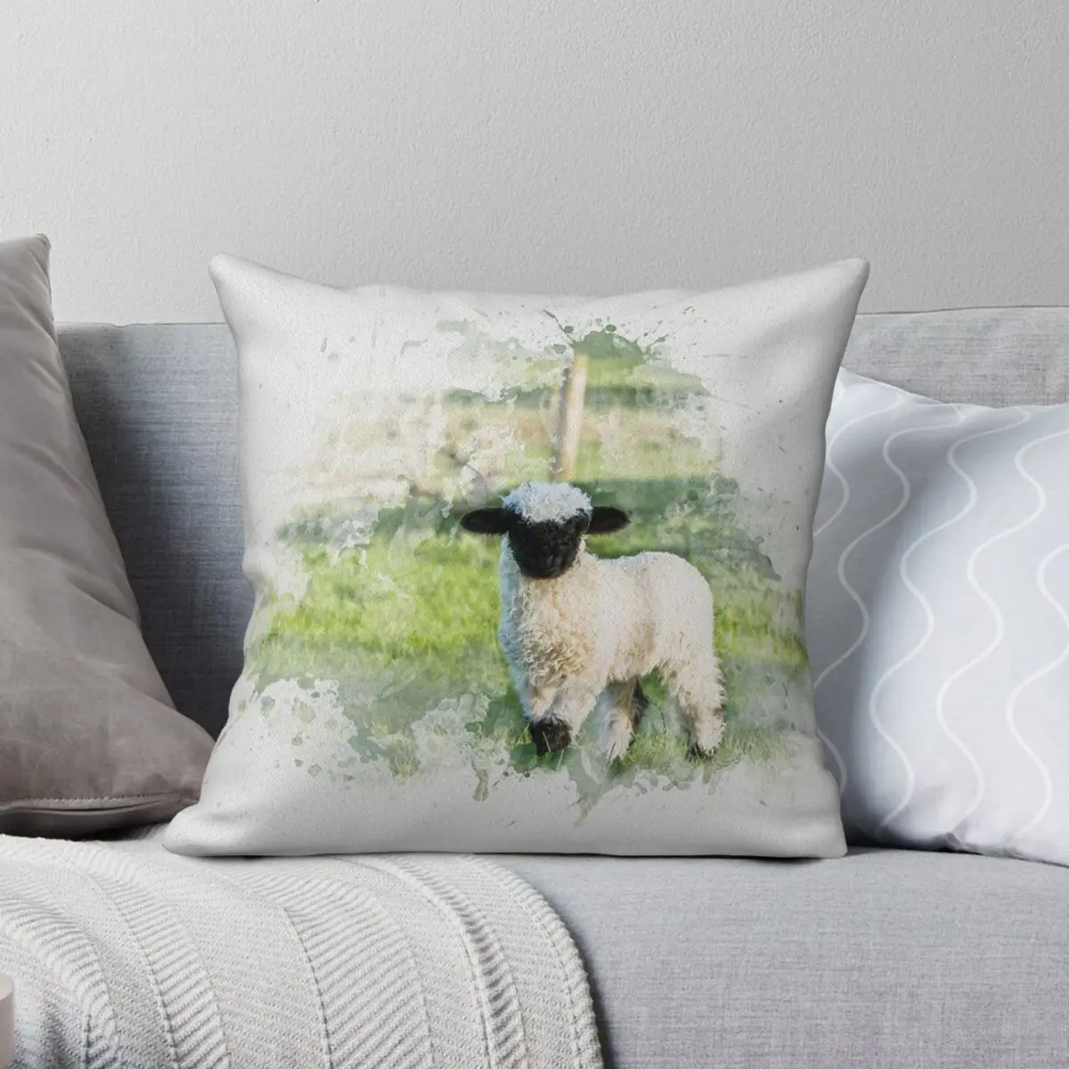 Blacknose Sheep Valais Square Pillowcase Polyester Linen Velvet Creative Zip Decorative Throw Pillow Case Bed Cushion Case 45x45