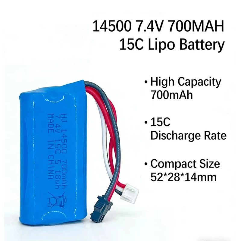 

14500 7.4V 2S 700mAh 15C Lipo Battery for Remote Control Car Boat Off-road Vehicle High-speed Car High Rate Batteries