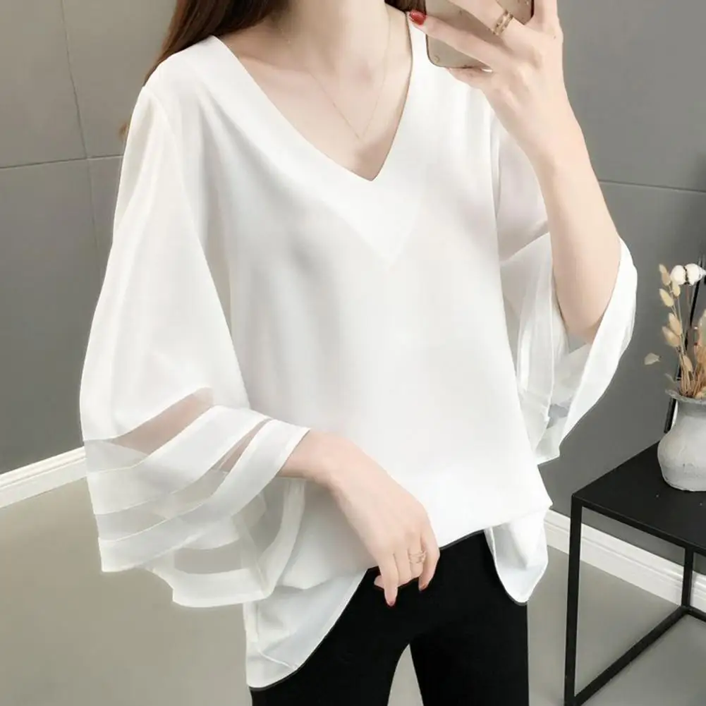 Women Shirts Spring Autumn Casual Horn Sleeves Shirt Office Lady Fashion Female Long Sleeve Loose Solid Blouse Tops S-4XL