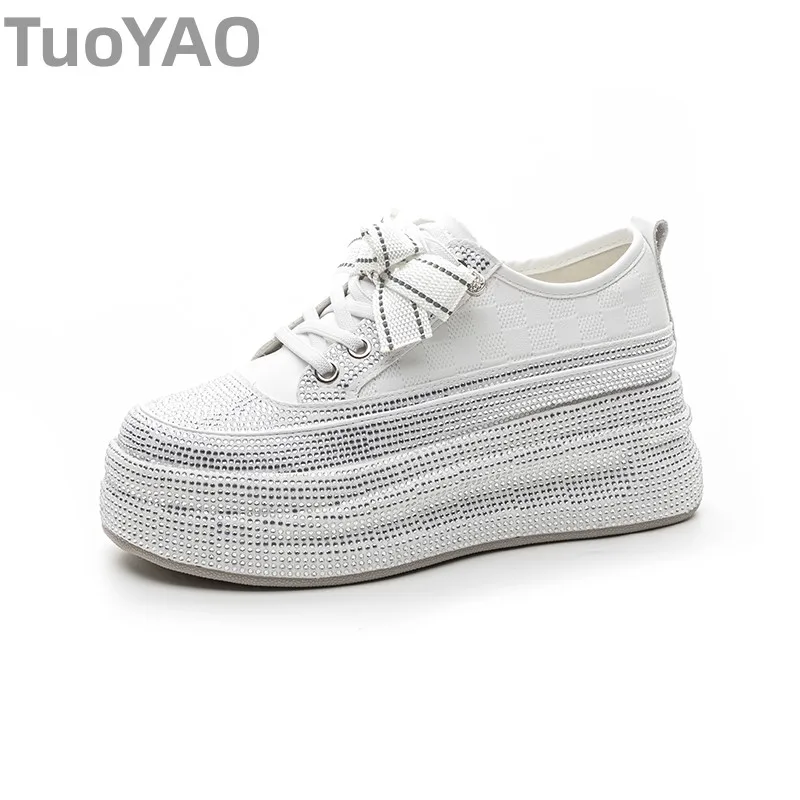 

7cm Air Mesh Genuine Leather Women Breathable Casual Platform Wedge Vulcanize Bling Fashion Chunky Sneakers Autumn Shoes