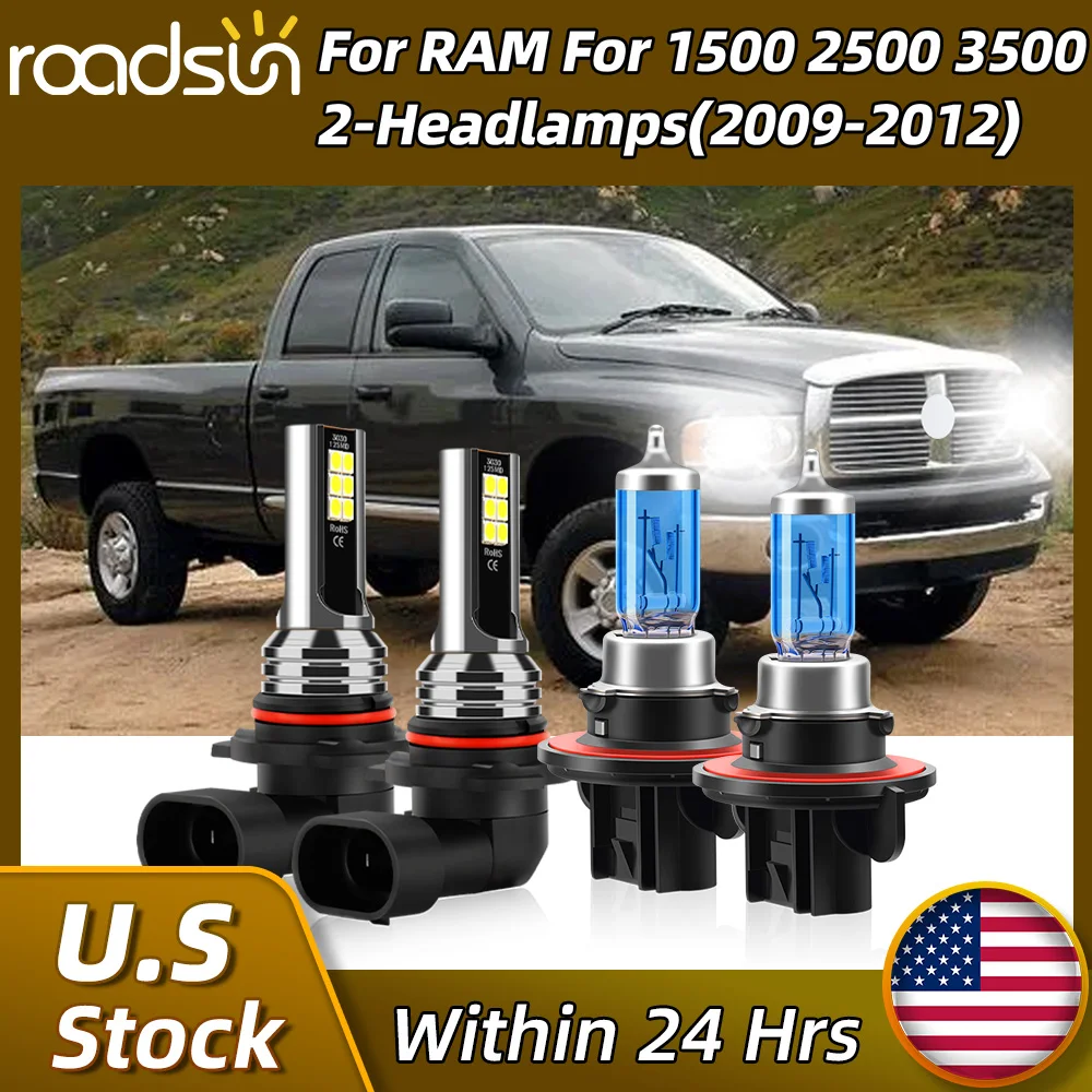 4PCS Fit For RAM 1500 2500 3500 2-Headlamps(2009-2012) 9008 Hi/Lo Beam Ultra - High Performance Halogen Bulbs & 9145 Fog Bulbs