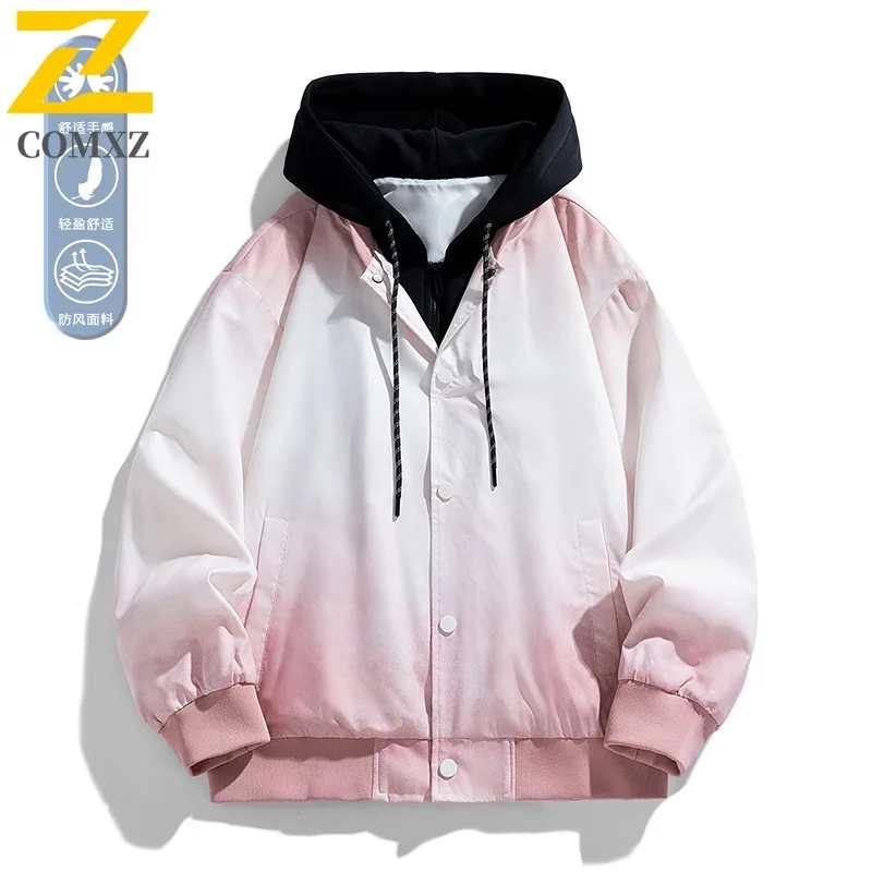 

COMXZ Мужская верхняя одежда, модная градиентная куртка с капюшоном для путешествий, кемпинга, дышащая свободная прогулочная байкерская куртка, ветрозащитное повседневное пальто для рыбалки