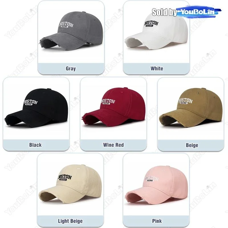 New Distressed BOSTON 1630 Embroidery Number and Letter Baseball Cap,Trending Versatile Cotton Peaked Caps,Trucker cap,Dad cap