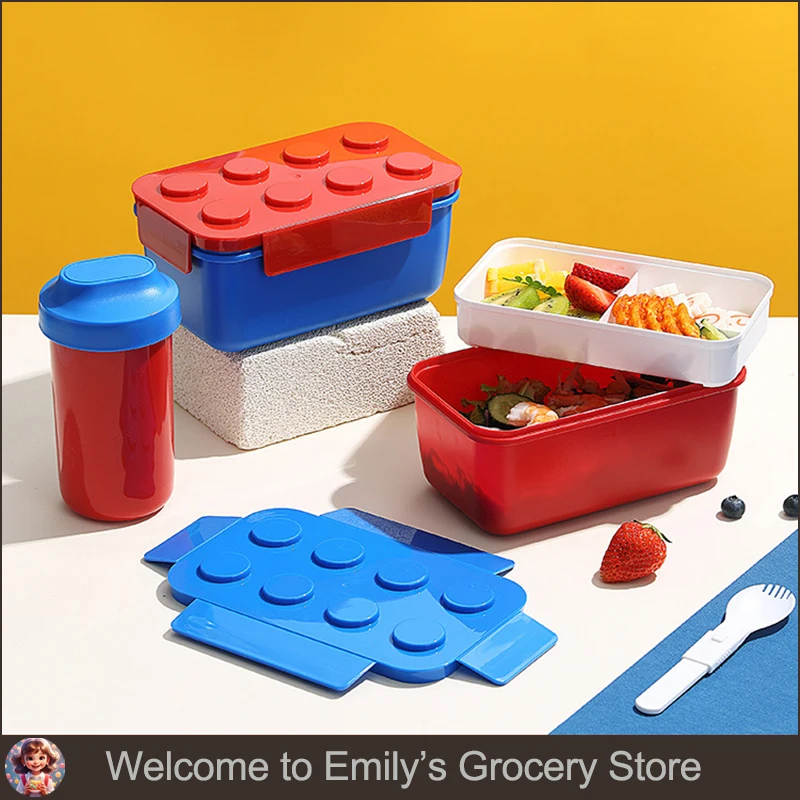 

1050/1300ml Lunch Box Portable Building Block Bento Box Fruit Salad Tableware Food Container Children Student Picnic Kit Kitchen