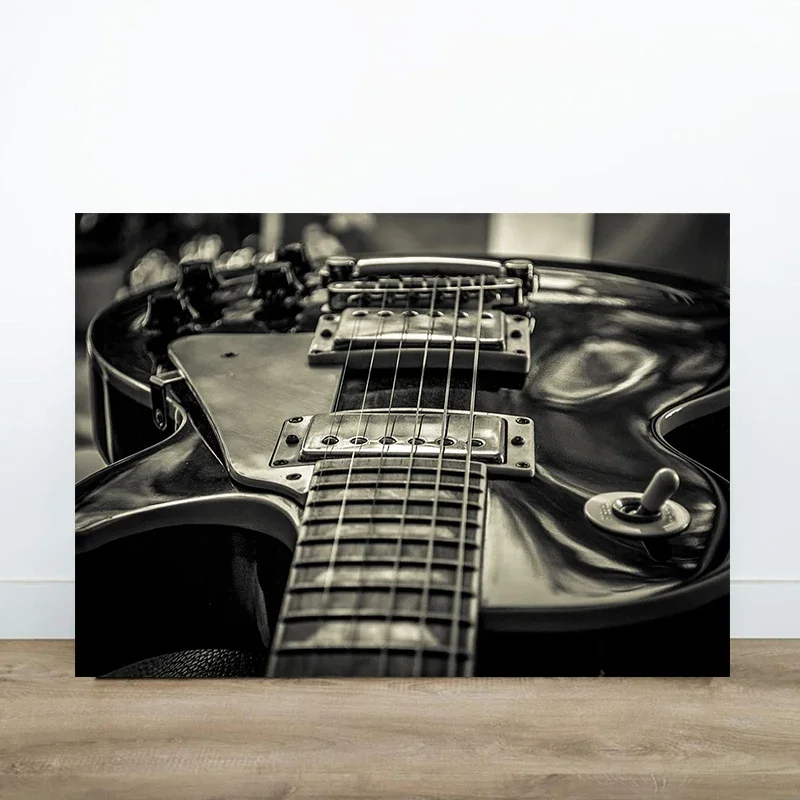 Multiple sizes 1pc frameless Canvas Painting,Black Electric Guitar Guitar Lightning Vibes Music Poster and Prints Canvas Paintin