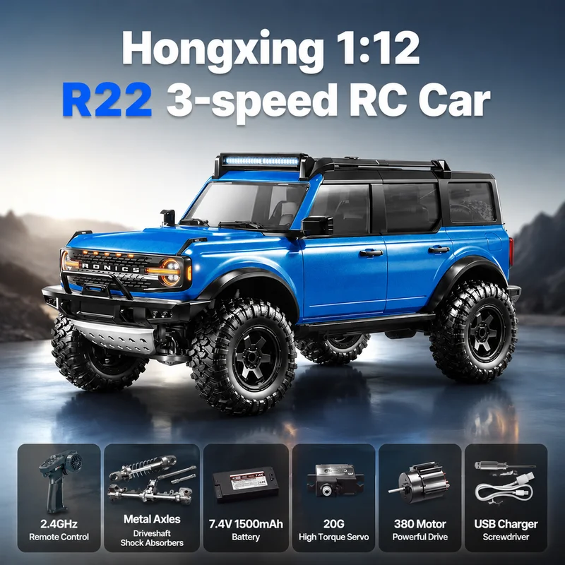 New 1:12 Hongxing R22 High-Speed Brushed Remote Control Simulation Climbing Off-Road Vehicle Electric 4WD RC Model With Lights