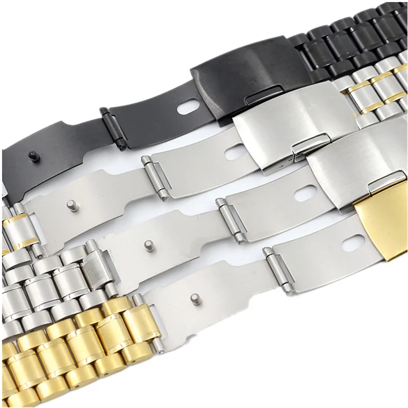 Bracelet de montre à extrémité incurvée en acier inoxydable, solide, 16 18 20 22 24mm, Bracelet de rechange, boucle pliable avec broches