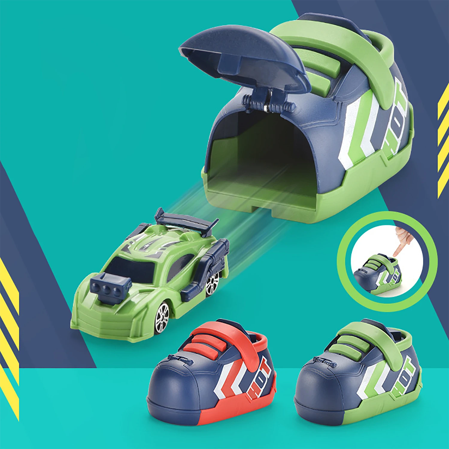 

Swallowing catapult running shoes, children's toy car set, one click press launch inertia car toy