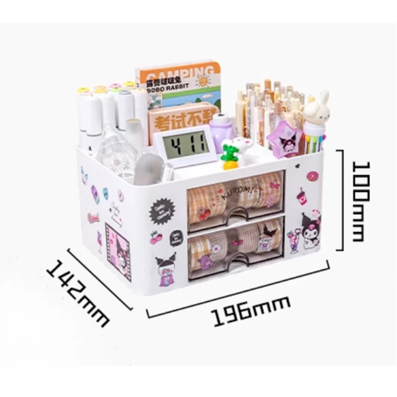 Imagem -05 - Sanrio Grande Capacidade Storage Box Pen Holder Kawaii Gaveta Desktop Organizer Kuromi Melodia Cinnamoroll Papelaria Bonito