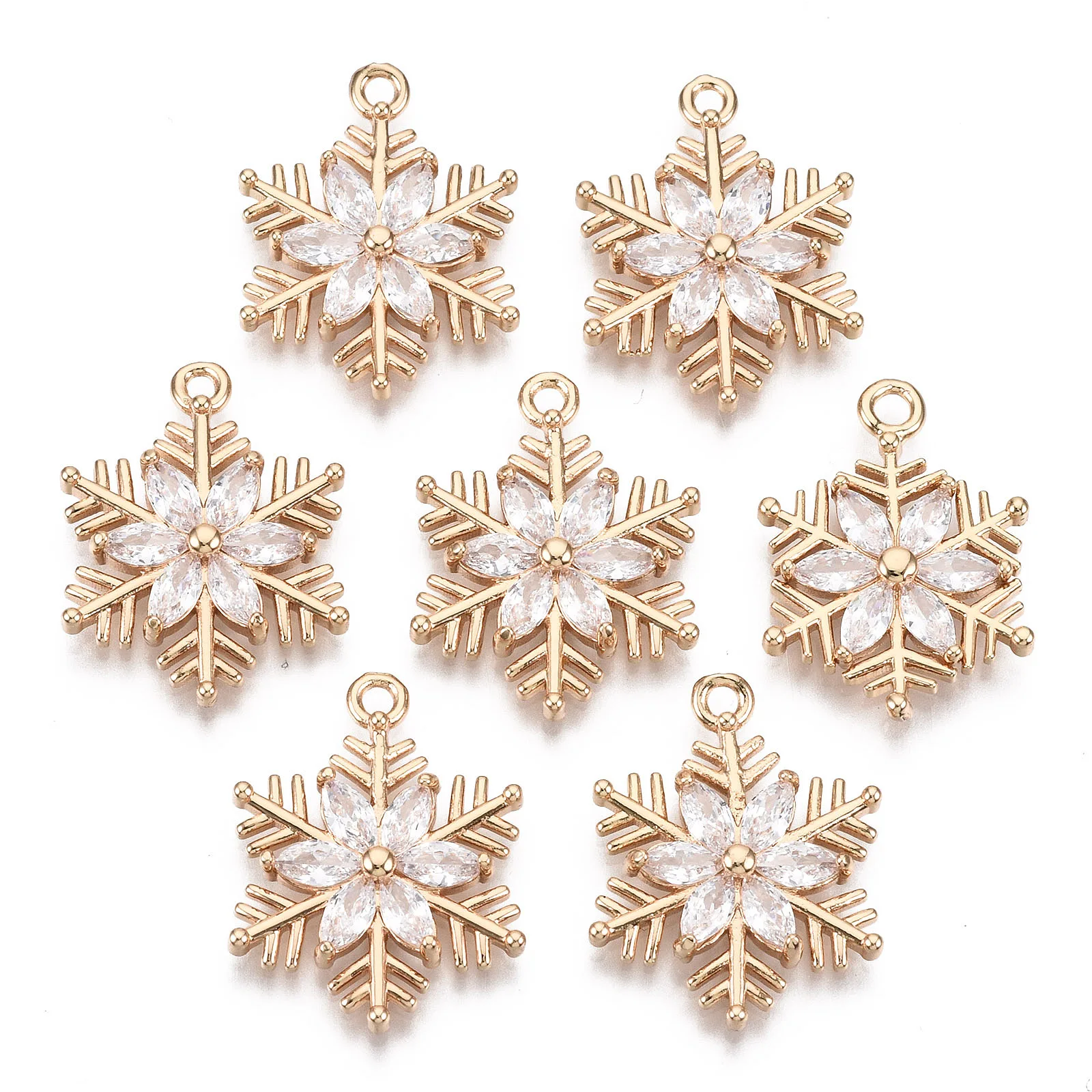 

5pcs Christmas Metal Cubic Zirconia Pendant Long-Lasting Plated Snowflake Light Gold Clear for Making DIY Jewelry Necklace Craft