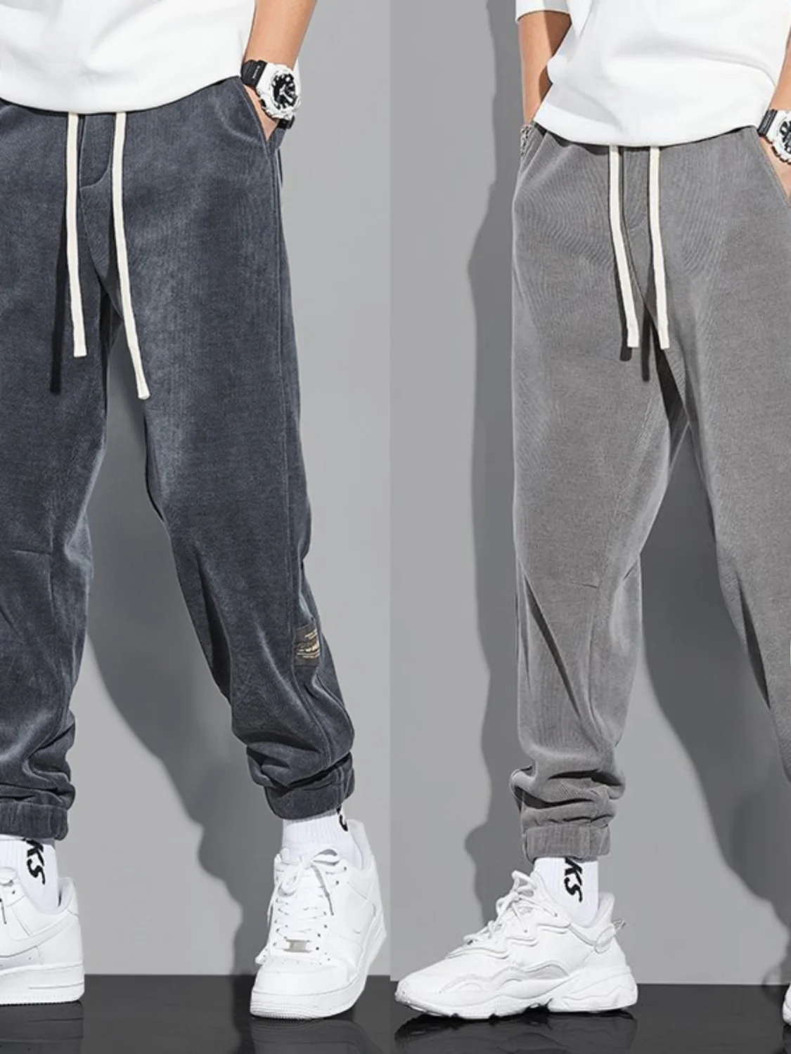 

Trendy Retro Corduroy Loose Men's Sweatpants Autumn Winter New Style Fleece Lined Cuffed Casual Sports Pants