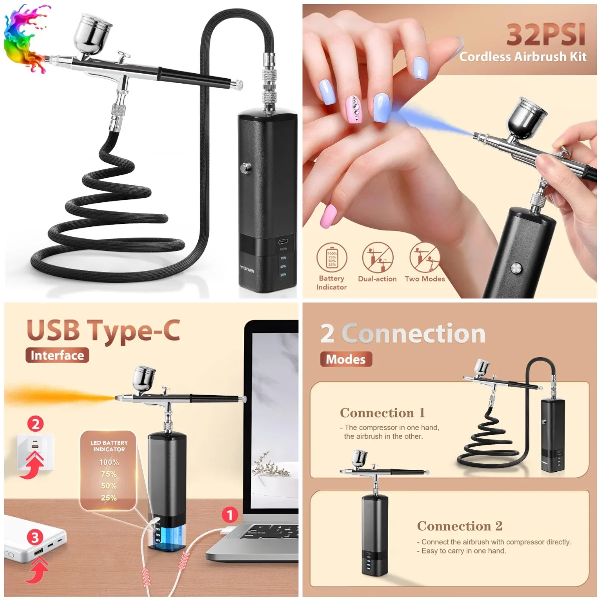

Airbrush Kit with Compressor, 32PSI Mini Air Brush Gun for Painting, Tattoo, Nail Art, Makeup, Cake, Barber