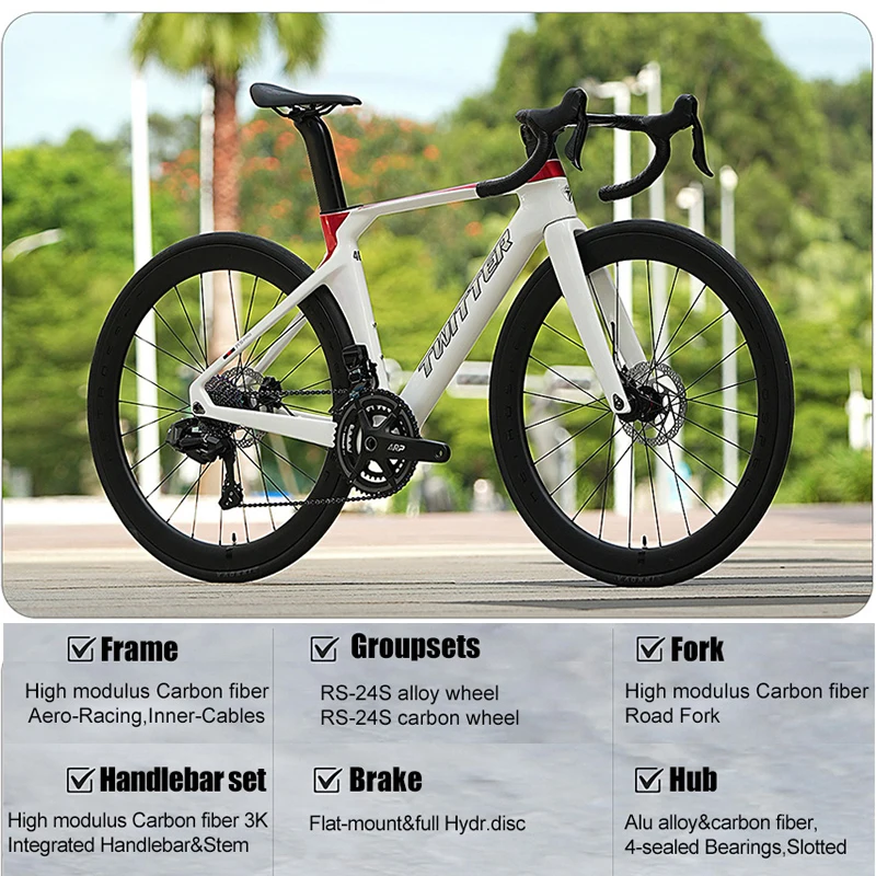 تويتر 700X28C Sensah 24 سرعة الكربون الطريق الدراجة القرص الهيدروليكي سباق الدراجات مع 50 مللي متر الكربون العجلات الكابلات الداخلية للبالغين