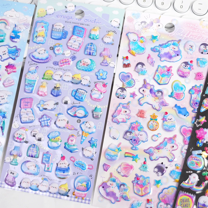 Kawaii Colorful Unicorn Cartoon Ghost 3D Puffy Stickers Stationery Diy Scrapbooking Journal Sticker Adhesive Decor Art Supply