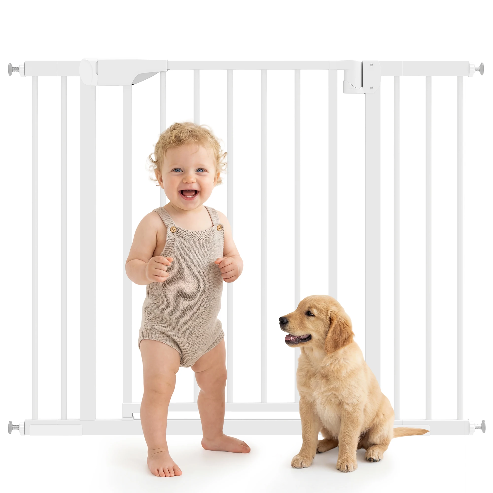PawHut Barrera de Seguridad para Niños y Perros Ancho Bloqueo Doble y Cierre Automático Apertura Dos Sentidos Blanco