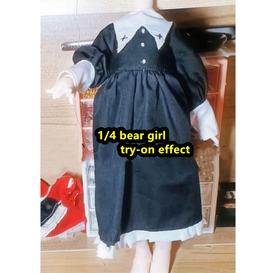 1/6 1/4 BJD Doll Clothes, Black White Color Dress, Nun Skirt Tiara Collar Set