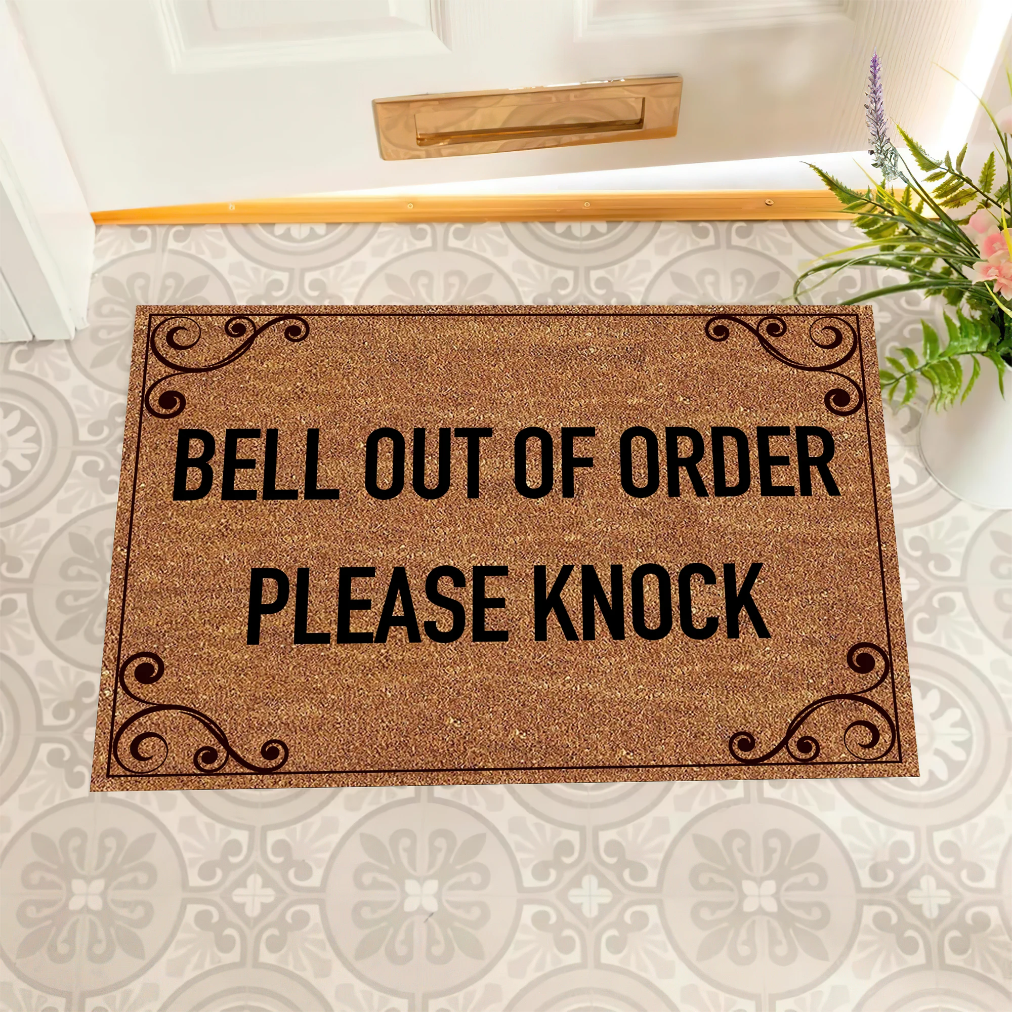 Bell Out Of Order Please Knock Doormat Funny Outdoor Carpet Anti-Slip Rubber Entryway Front Door Rug Mat