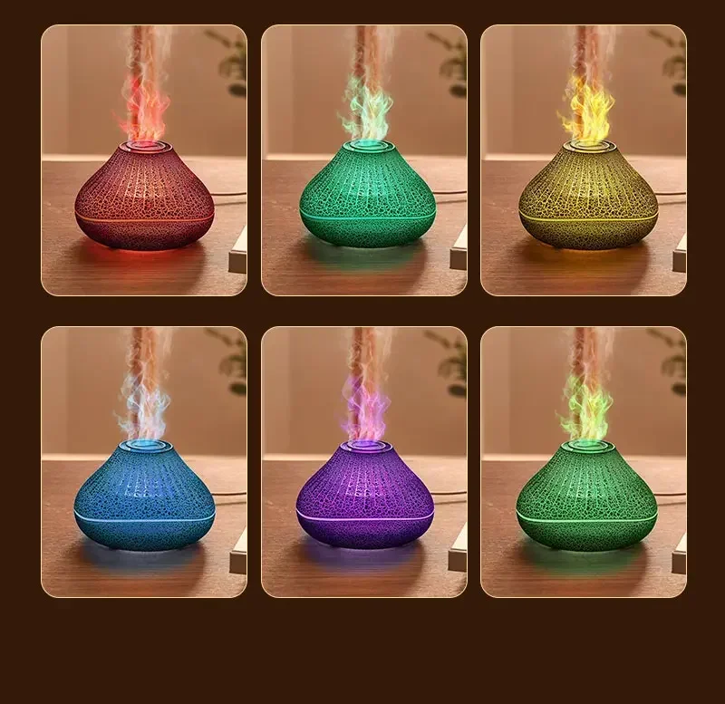 在庫あり 160ml 火山炎加湿器 LEDカラーフレーム効果 超音波火山型電気オイルアロマディフューザー 家庭用 オフィス用