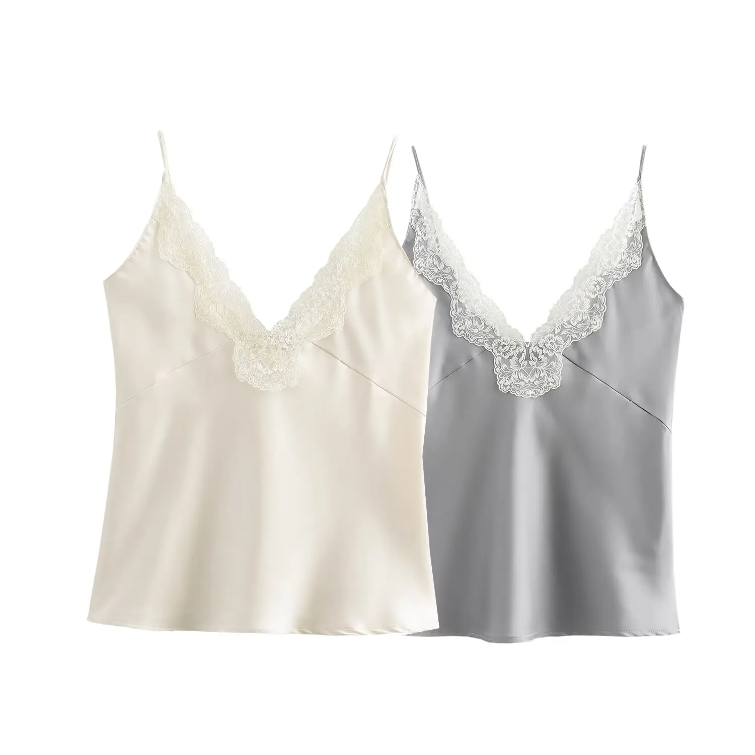 Lace Patch Vest Women European American Sleeveless Silk Texture Suspender Top