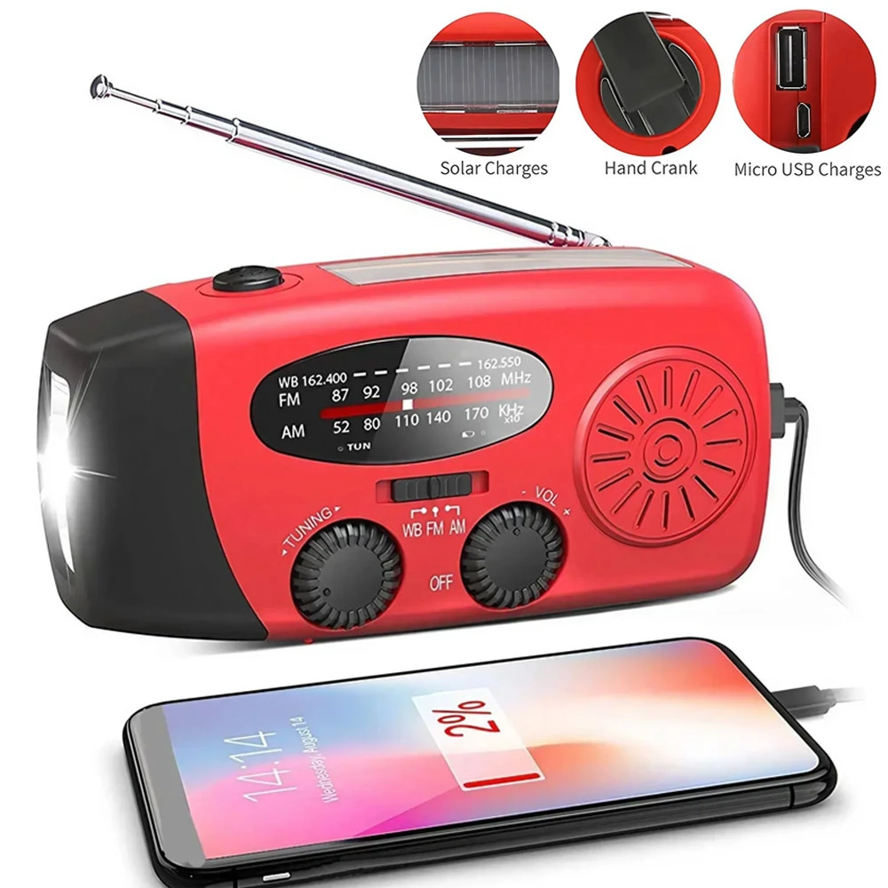 

2000 mAh Emergency Radio with LED Lights Radio USB Solar Charging Light Outdoor Travel Portable Rechargeable FM/AM Radio NEW