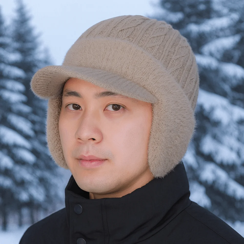 

Newsboy Hats Thickened Ear Protector Cap Windproof Warm Baseball Knitted Cap Solid Color Coldproof Knitted Peaked Hat Winter