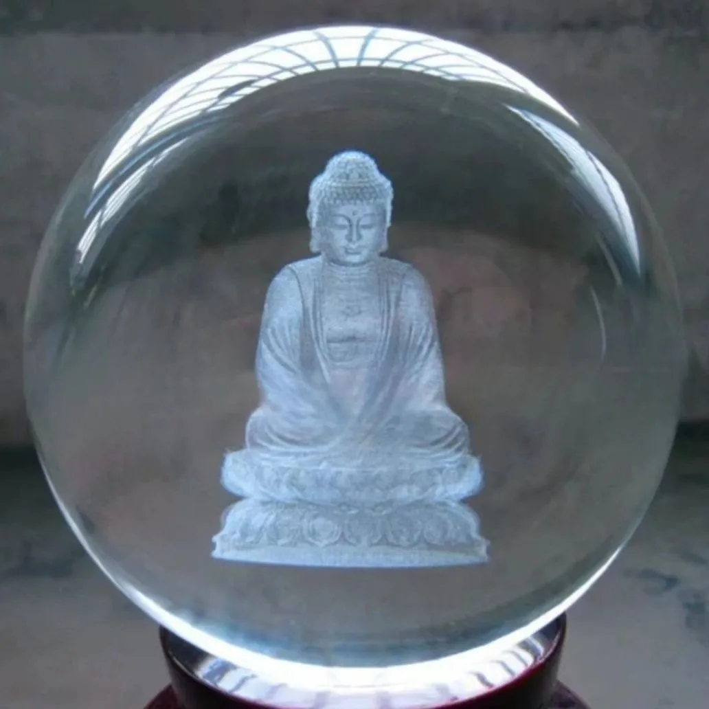 New Crystal Ball Medicine Buddha Carved Decor With Base Home Office Ornament 6cm