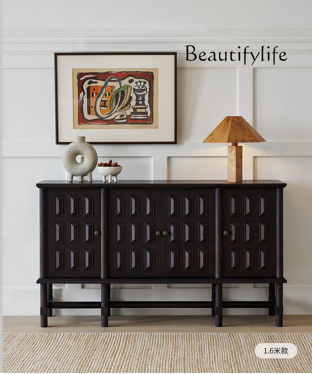 Khaki Retro Black Living Room Sideboard Cabinet Hallway Solid Wood Wall Storage Buffet