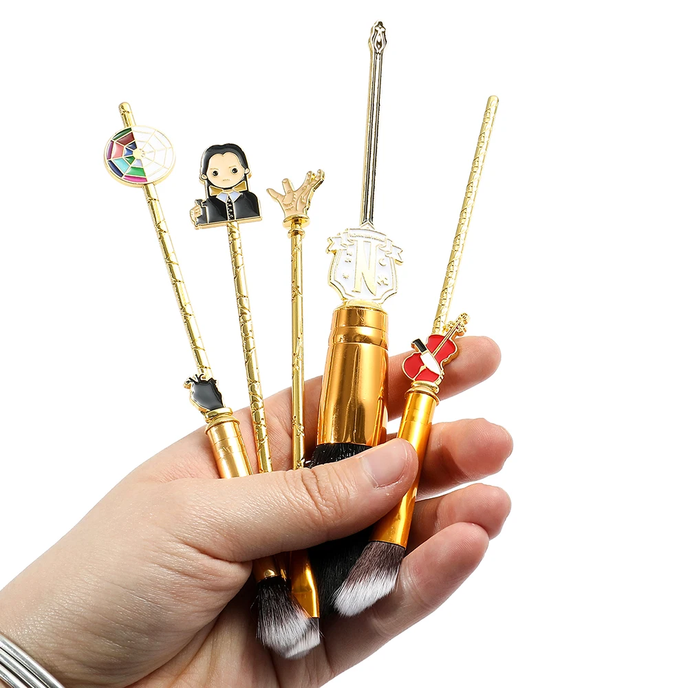 5pcs Wednesday Addams Makeup Brush Set Cosplay Makeup Brush Face Cosmetic Powder Highlight Blending Eyebrow Eyeshadow Brush