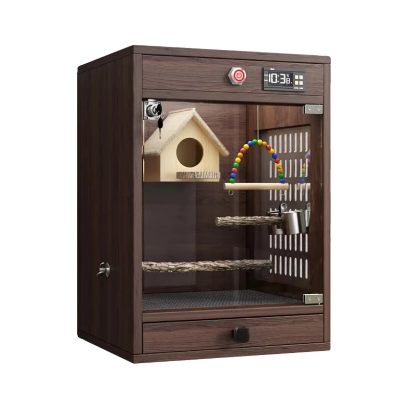 Bird cage parrot cage incubator large solid wood splash-proof luxury villa small sun special heating warm bird cage