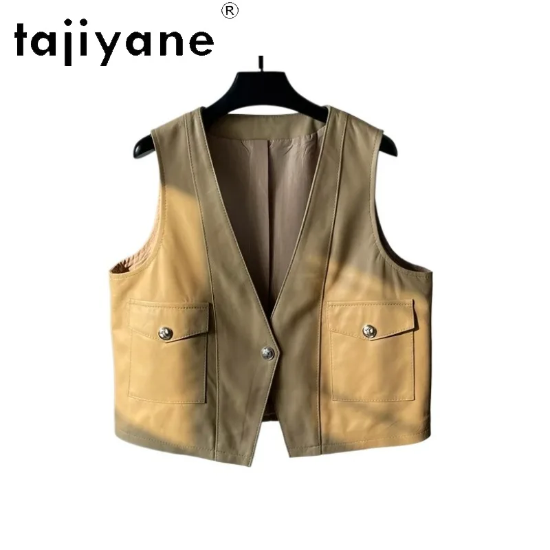 TAJIYANE Real Leather Jacket Woman Blazer Veste Femme Sheepskin Leather Coats Slim-fit Jackets for Woman Sleeveless  Дубленка