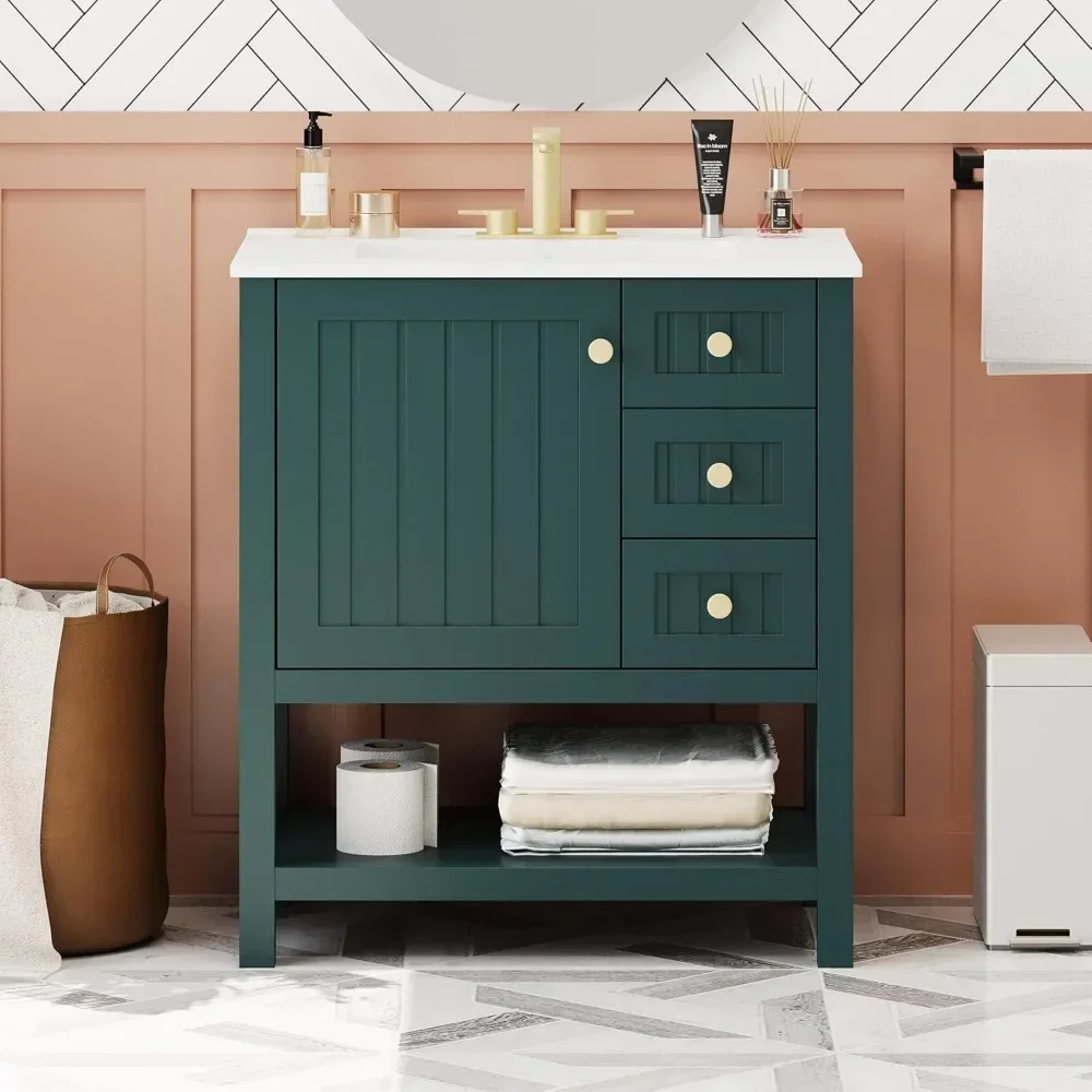 

30" Bathroom Vanity with Single Sink Combo, 2 Drawers and 1 Storage Cabinet, Modern Undermount Bathroom Sink Cabinet Vanities