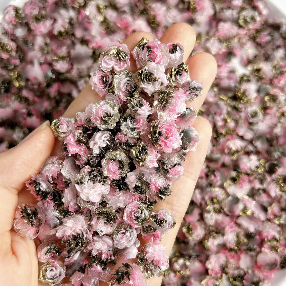 

3D Resin Fine Luminous Soft Flower Nail Art Decoration Black Pink Gradient Mutil Style Floral Nail Charms Manicure DIY Crafts