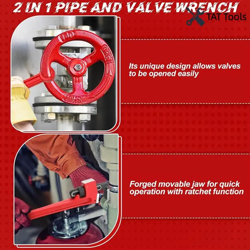 

Double Ended Valve Wrench 10Inch Pipe And Valve Wrench Wheels 1/8In - 1-1/2In Pipe Capacity For Protecting From Damage